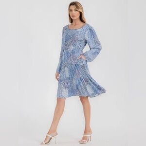 D215 Les Amis Women’s Long Sleeve Front Pocket Tiered Floral Midi‎ Dress